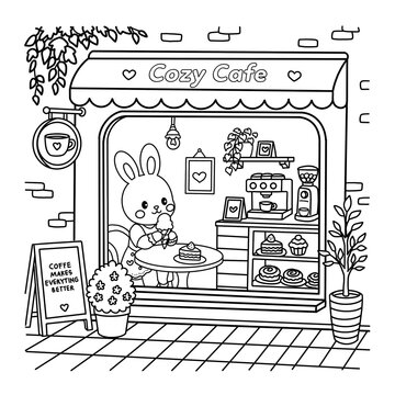 Cafe little bunny coloring pages