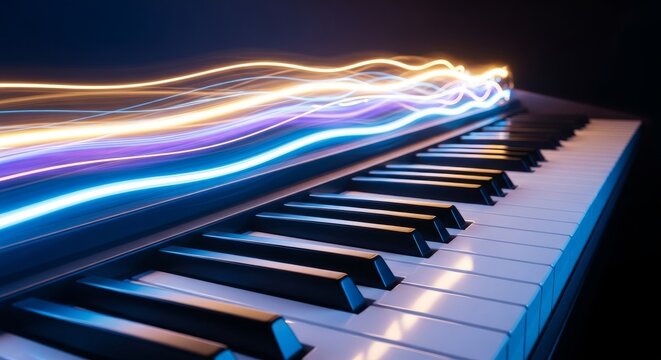 Dynamic view of a musical instrument with soft focus and motion blur, highlighting silver keys and flowing light in an artistic composition, blur, chrome, flute