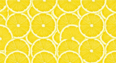 Fototapeta premium A vibrant repeating pattern of fresh yellow lemon slices arranged in a seamless tile, showcasing juicy textures and bright citrus details, rind, cooking, tile