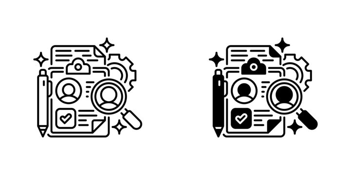 Resume Screening Vector Line Icon for Human Resources and Recruitment