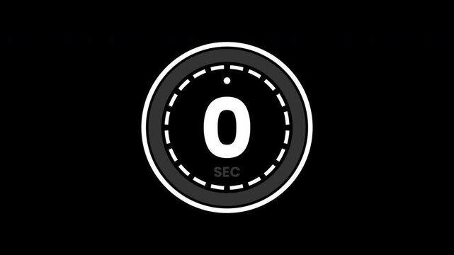 5 second timer countdown animation with circle on black background, countdown time 5 to 0.