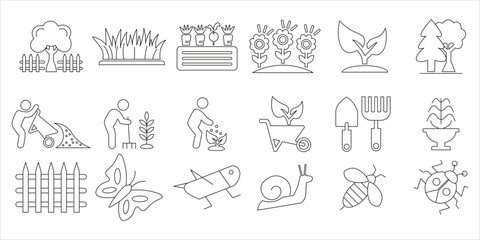 Fototapeta premium garden iconset bundle. plant, gardening, nature, leaf, sprout, seed, flower, tree and more. simple flat line vector