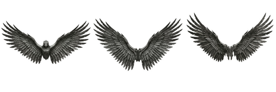 Realistic Black Angel Wings PNG, Dark Fallen Angel Feathers Isolated on Transparent Background