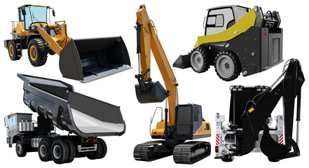 Collection set backhoe excavator and dump truck © Ratchapon