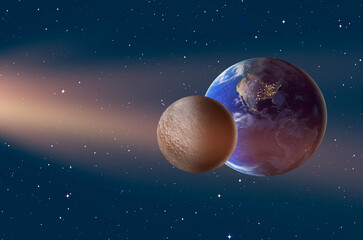 Obraz premium The Earth and Moon as Seen from the Surface of the space 