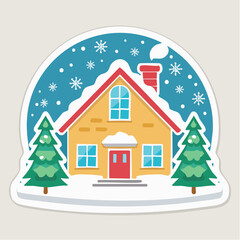 Fototapeta premium Cozy Winter House with Snow and Christmas Trees