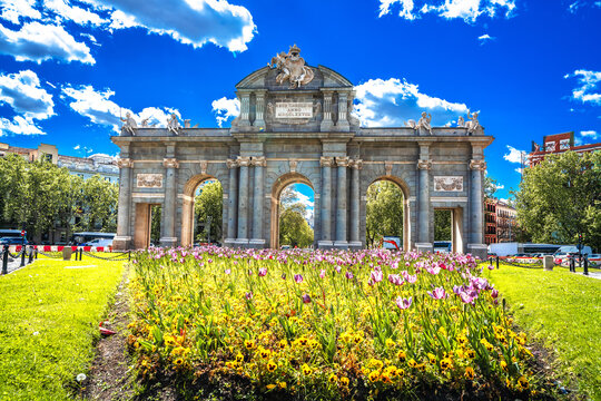 Madrid, Spain. Puerta de Alcala gate in Madrid historic city center view