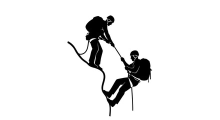 Climbers Helping Each Other Up Mountain Silhouette © Azis
