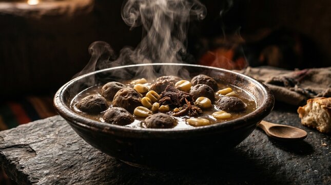Bolivian Chairo Andean Freeze Dried Potato Soup Dark Moody South American Heritage Food Photography