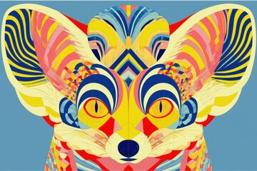 Fototapeta premium Vibrant Geometric Fennec Fox Portrait - Colorful Psychedelic Pop Art S