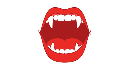 Fototapeta premium Vampire Mouth with Fangs Open - Red Lips, White Teeth, Horror Icon