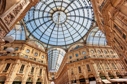 Italy, Milan - July 17, 2012: Galleria Vittorio Emanuele II in Milan, Italy. It is one of the oldest and most elegant shopping arcades in the world, often called "Milan's living room."