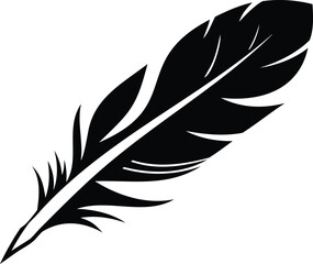 Fototapeta premium feather silhouette, Soft bird feather vector set, black quill silhouette collection, abstract plume icon design, isolated wing symbol illustration, fluffy pen feather clipart on white background