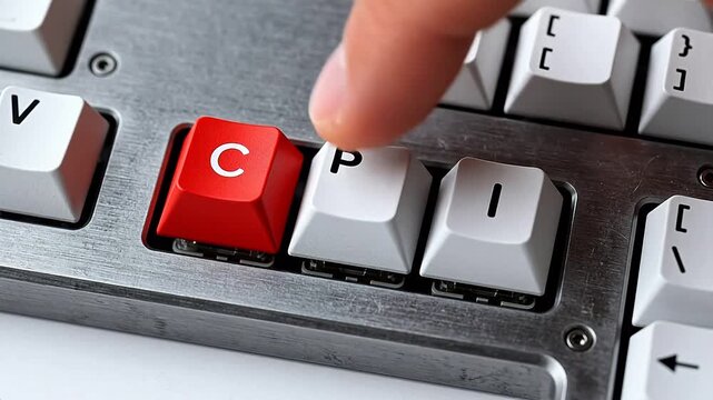 Closeup of a mechanical keyboard with a red key perfect for engineering projects and factory visuals