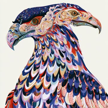 Vibrant Double-Headed Eagle Illustration with Intricate Colorful Patte