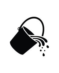 bucket silhouette, Plastic bucket silhouette vector illustration, black pail icon with handle, paint container outline design, cleaning and gardening tool, household bucket on white background © SilhouetteForge