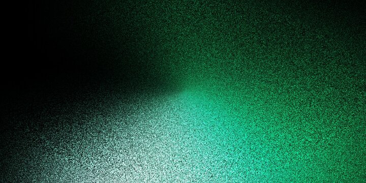 黒い空間に緑色が輝く、ノイズテクスチャの抽象的なグラデーション背景