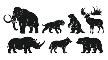 Fototapeta premium Black silhouettes of various wild animals.