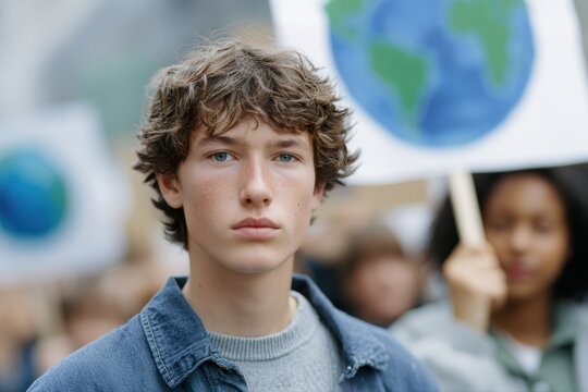 Teenagers holding climate protest signs outdoors, activism, youth movement, sstkgreen