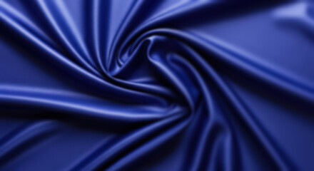 Fototapeta premium Deep blue satin fabric with smooth, flowing folds and reflective sheen, close-up texture