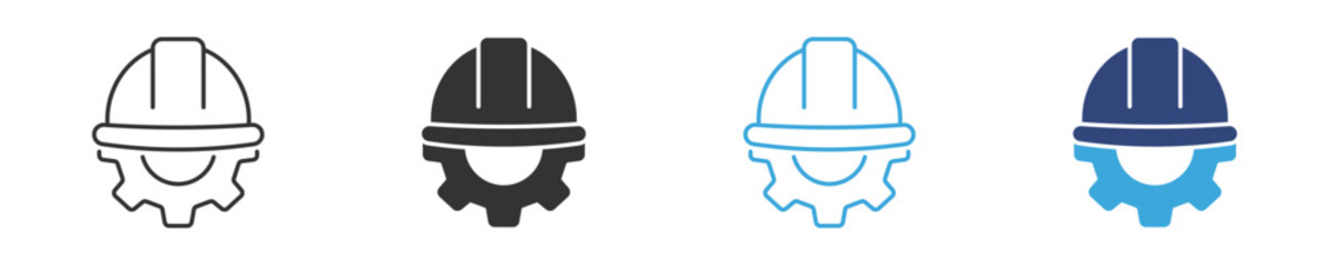 Fototapeta premium Construction Helmet and Gear Icons Set, Safety helmet, engineering gear, industrial protection, and worker safety vector icons for construction and manufacturing industries.