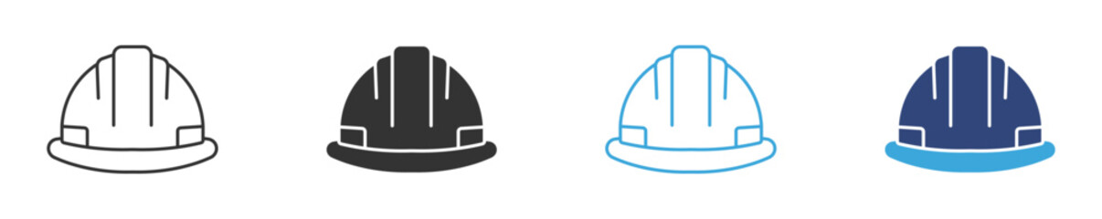 Safety Helmet Hard Hat Icon Collection, Worker protection, industrial safety gear, engineering equipment, and construction helmet vector icons for workplace safety designs. © Kamrul
