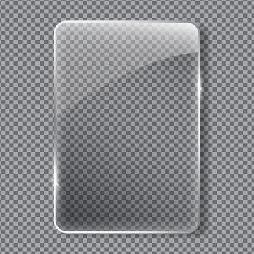 Realistic Glossy Glass Plate with Rounded Corners and Reflections