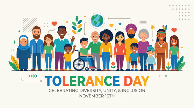Diverse group of people celebrating tolerance day with unity and inclusion promoting diversity and equality on november 16th