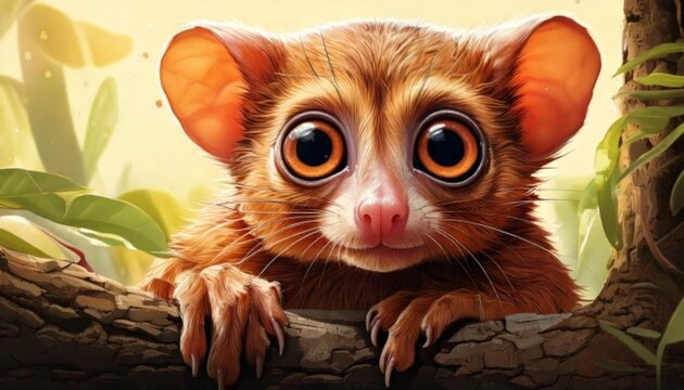 Gambar karton Seekor tarsius lucu