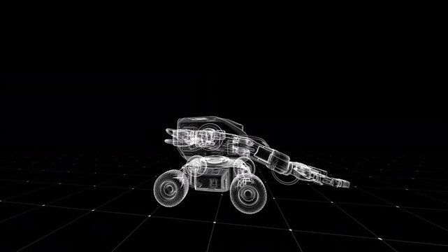 Futuristic Robotic Design Depicted in Wireframe Rendering in a Digital Space