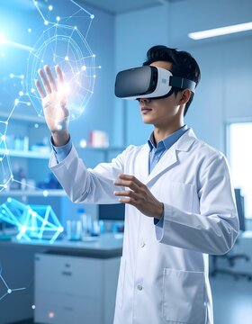 Scientist in lab using virtual reality.