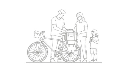 Fototapeta premium Family Preparing for a Bicycle Ride Together on a Sunny Day.