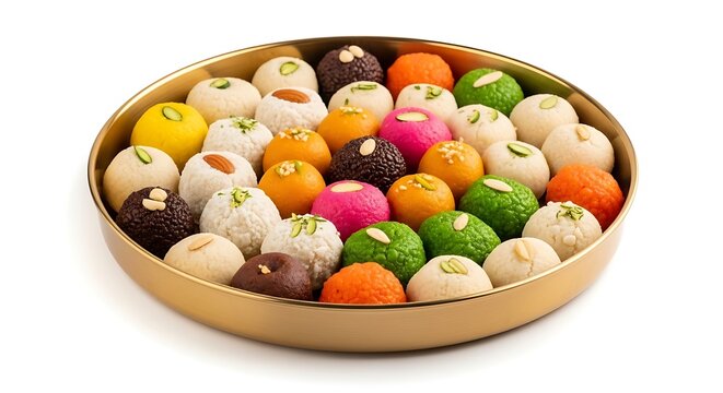 Assorted indian sweets in a golden box a colorful and delicious treat