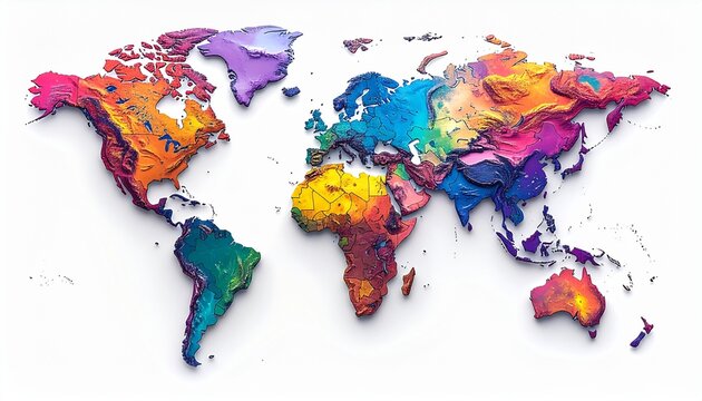 World map modern colorful design, isolated on pure white background, ultra detailed, high resolution