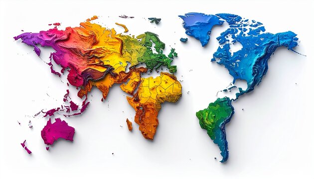 World map modern colorful design, isolated on pure white background, ultra detailed, high resolution
