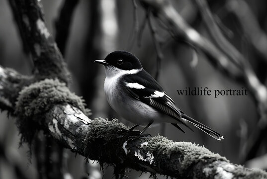 A male Black-throated vireo perches on a mossy branch in a forest setting.
