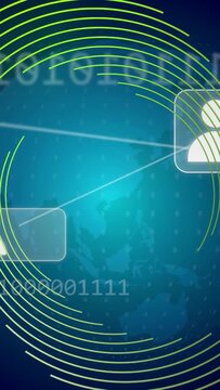 Vertical video: Green arcs forming, globe rotating UI cards sliding, linking nodes, mapping network