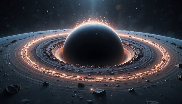 Black hole with accretion disk and ejection of matter into space galaxy cosmos