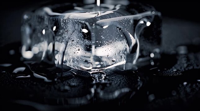Closeup of melting ice cubes.