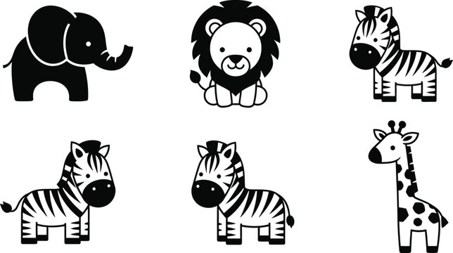Safari animal icons set elephant lion zebras and giraffe vector illustration