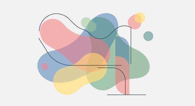 Abstract illustration of a musical instrument with colorful overlapping shapes