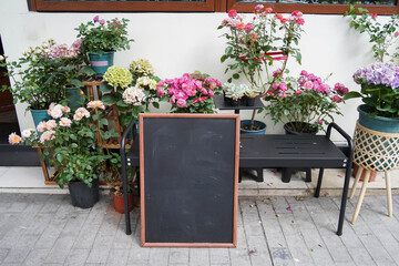 Chalkboard sign template left blank for your own marketing message © Sopear