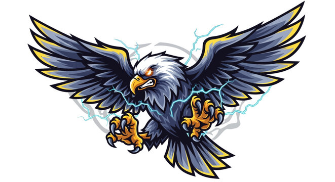 Aggressive Eagle with Lightning, Fierce Predator, Powerful Bird of Prey