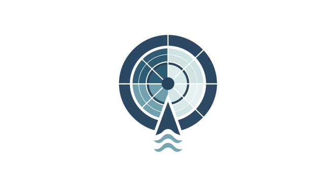 Abstract circular radar graphic with navigation pointer on white background