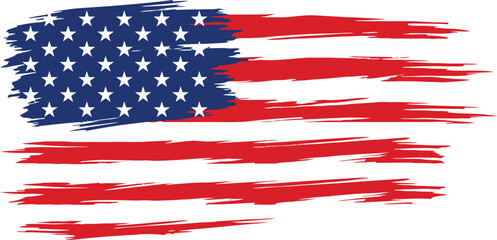 Distressed brush stroke american flag banner for USA Independence Day national holiday vector graphic element design. © nazmulgraphix