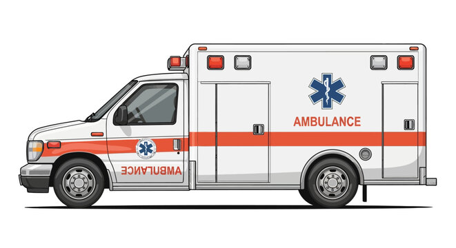Ambulance vehicle illustration side view isolated on white background