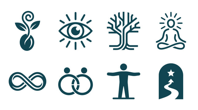 Mindfulness symbols for wellness and meditation.