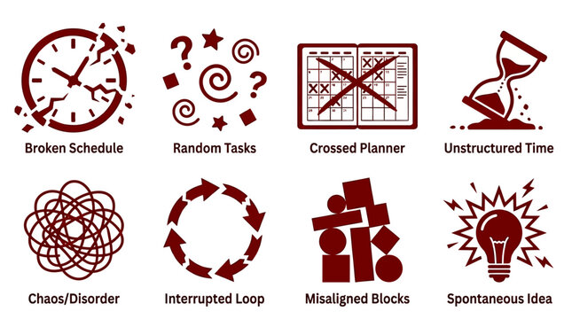 Icons Representing Disorganized Time Management.