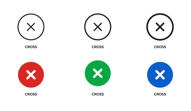 Cross Line and Solid Icon Set for Close, Cancel, Delete, Error, Rejection and Interface Control Vector Collection