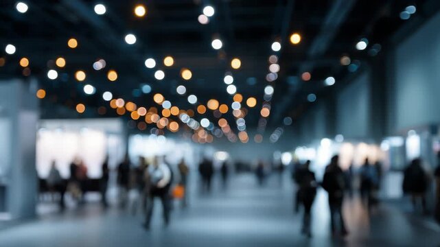 Vibrant indoor public space with warm ambient lighting and bustling crowd